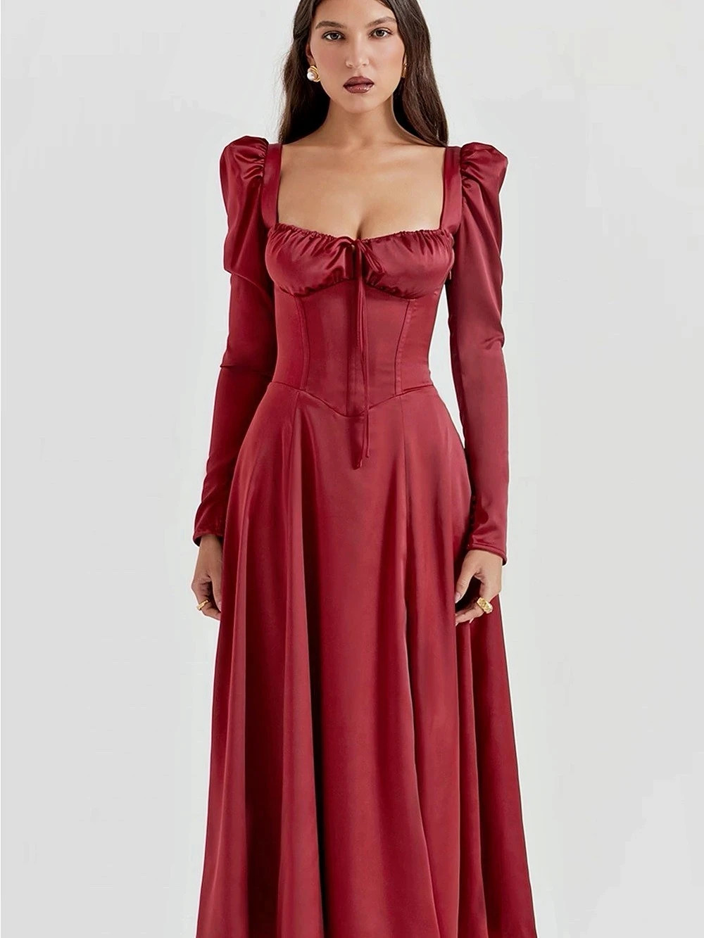 House of CB Sebille Long Sleeve Corset Midi Dress Burgundy Like New